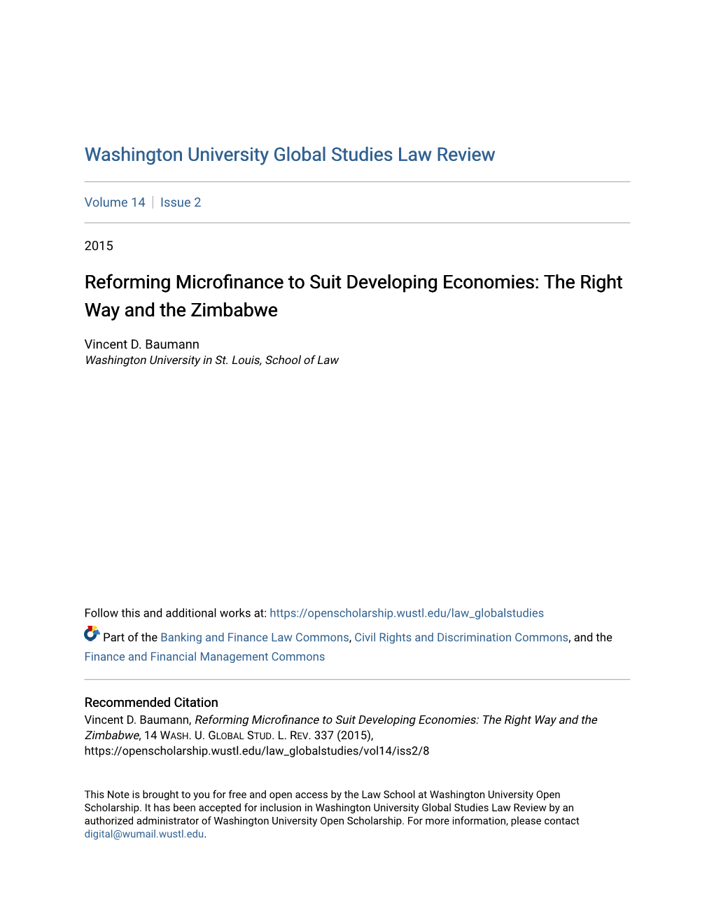 Reforming Microfinance to Suit Developing Economies: the Right Way and the Zimbabwe