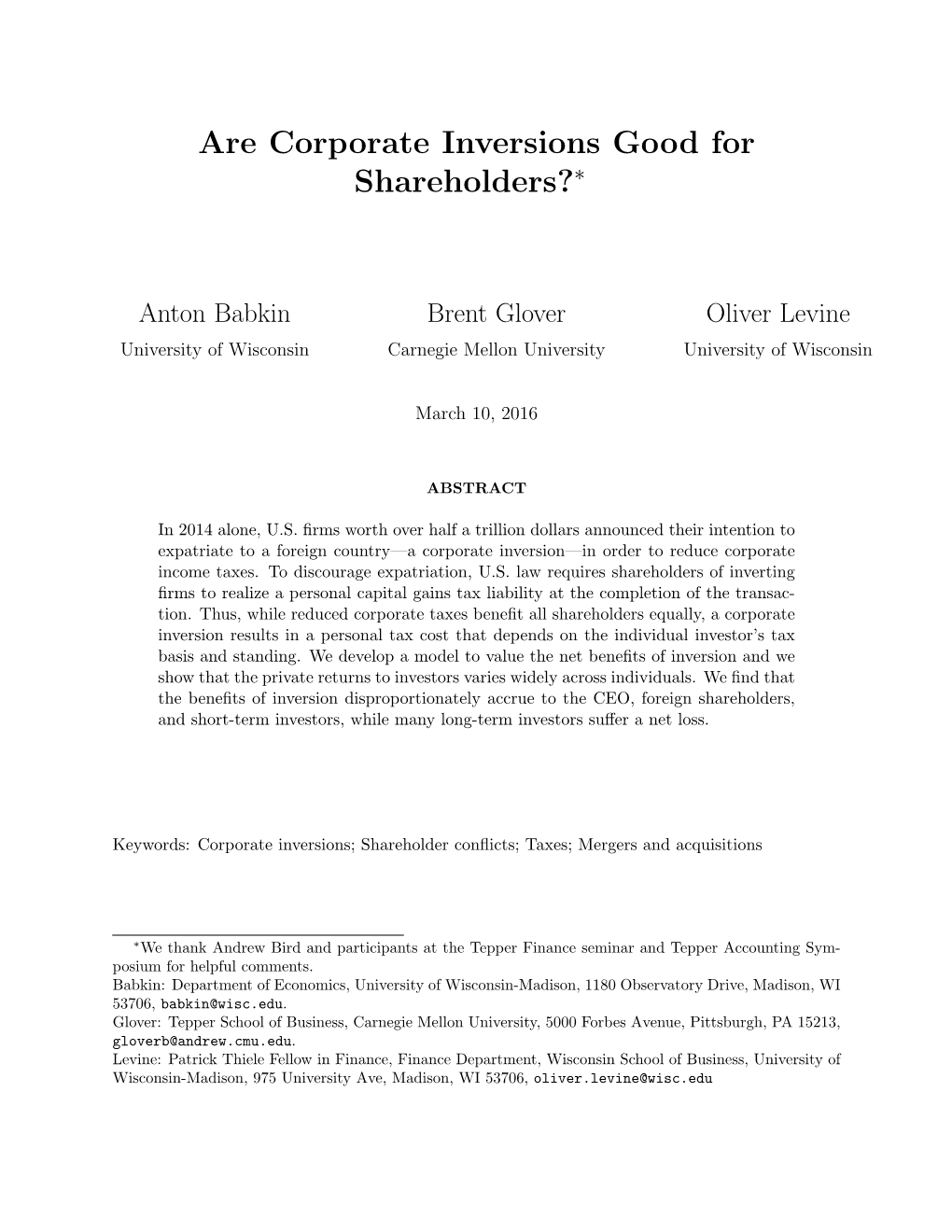 Are Corporate Inversions Good for Shareholders?∗