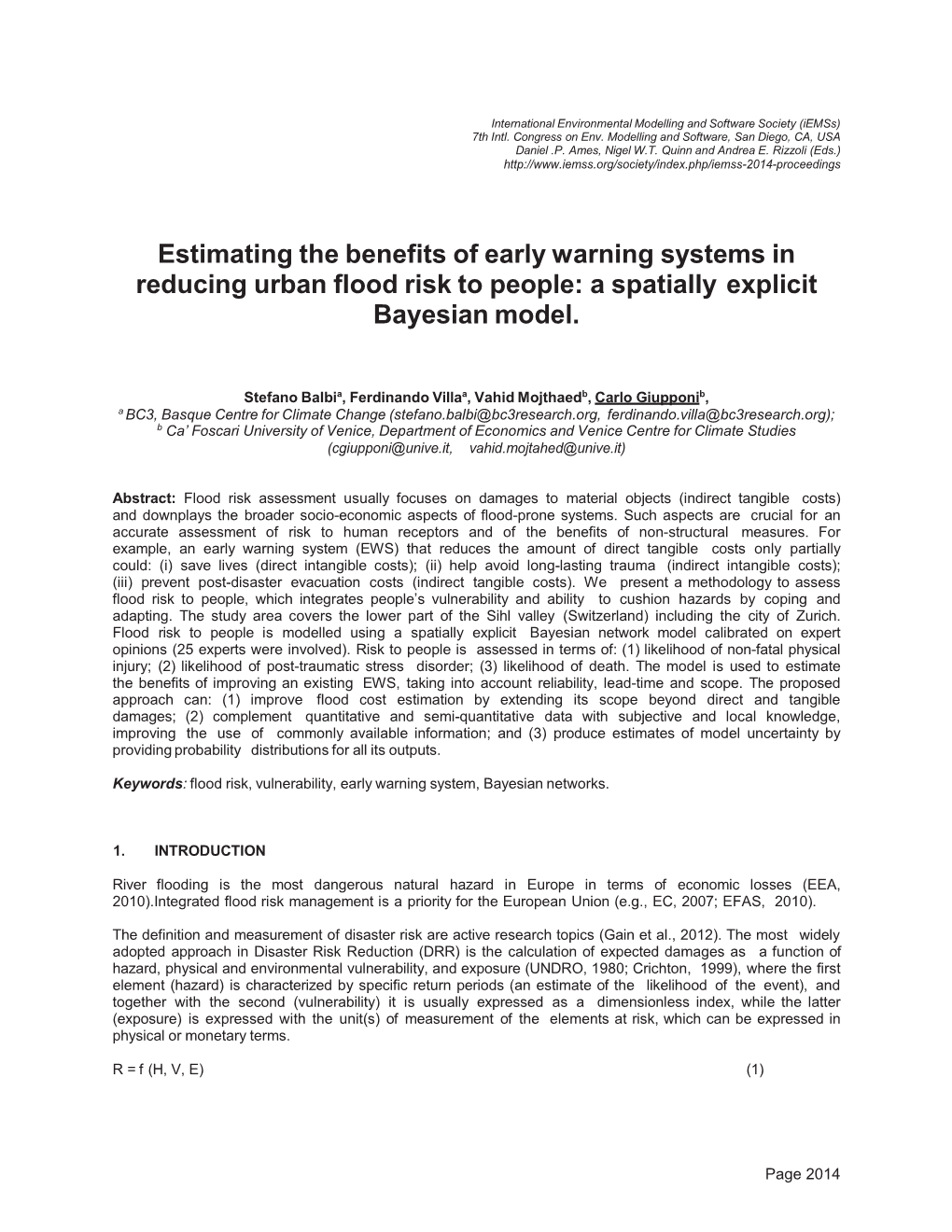 Estimating the Benefits of Early Warning Systems in Reducing Urban Flood Risk to People: a Spatially Explicit Bayesian Model