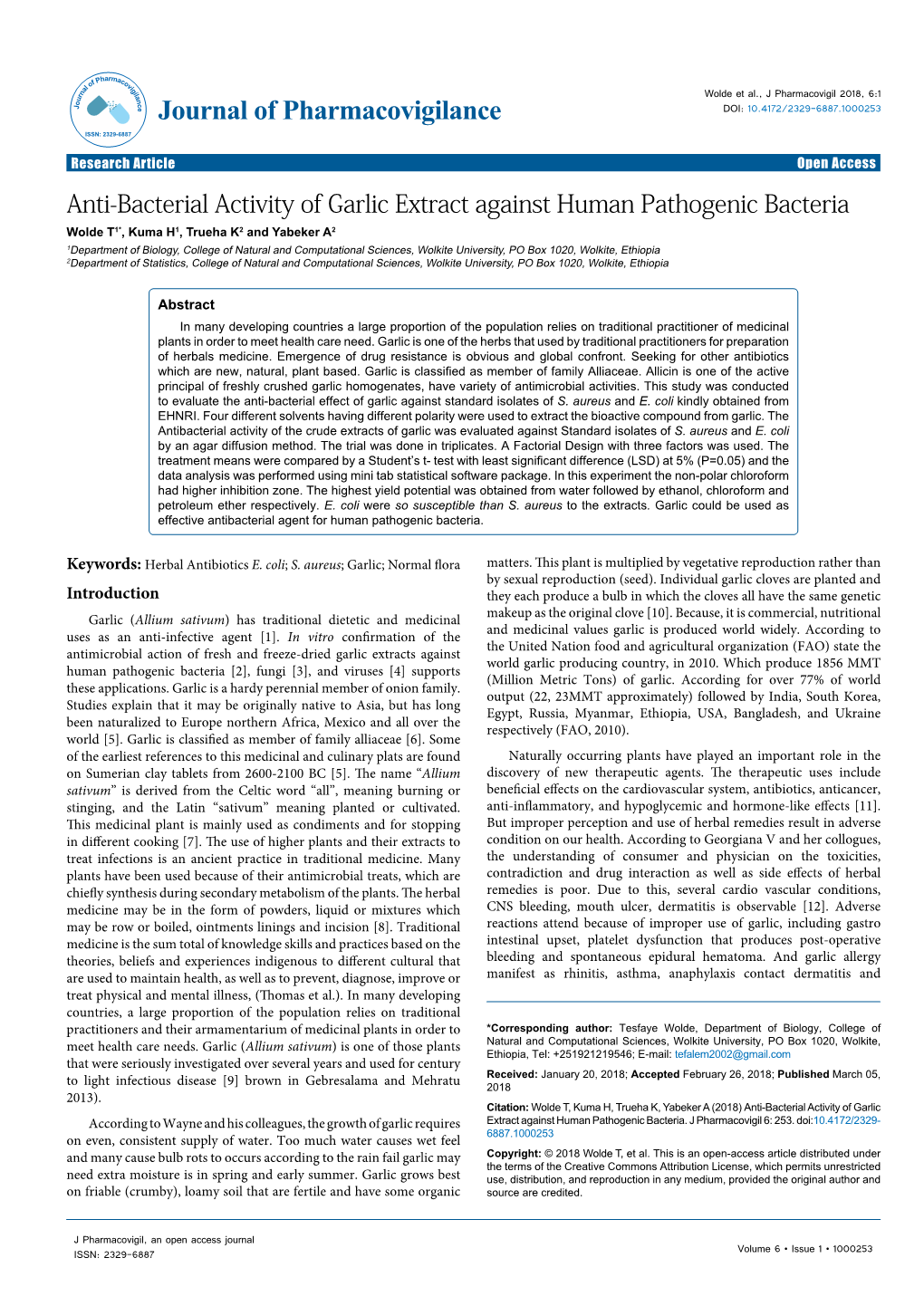 Anti-Bacterial Activity of Garlic Extract Against Human Pathogenic Bacteria