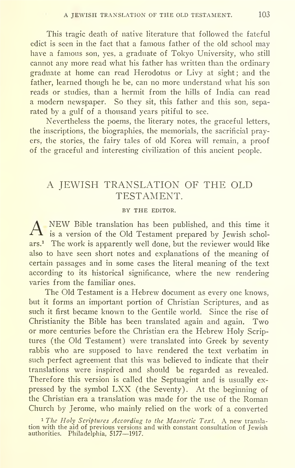 A Jewish Translation of the Old Testament. 103
