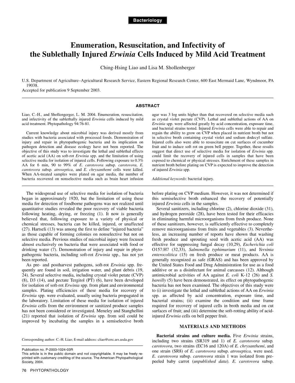 Enumeration, Resuscitation, and Infectivity of the Sublethally Injured Erwinia Cells Induced by Mild Acid Treatment