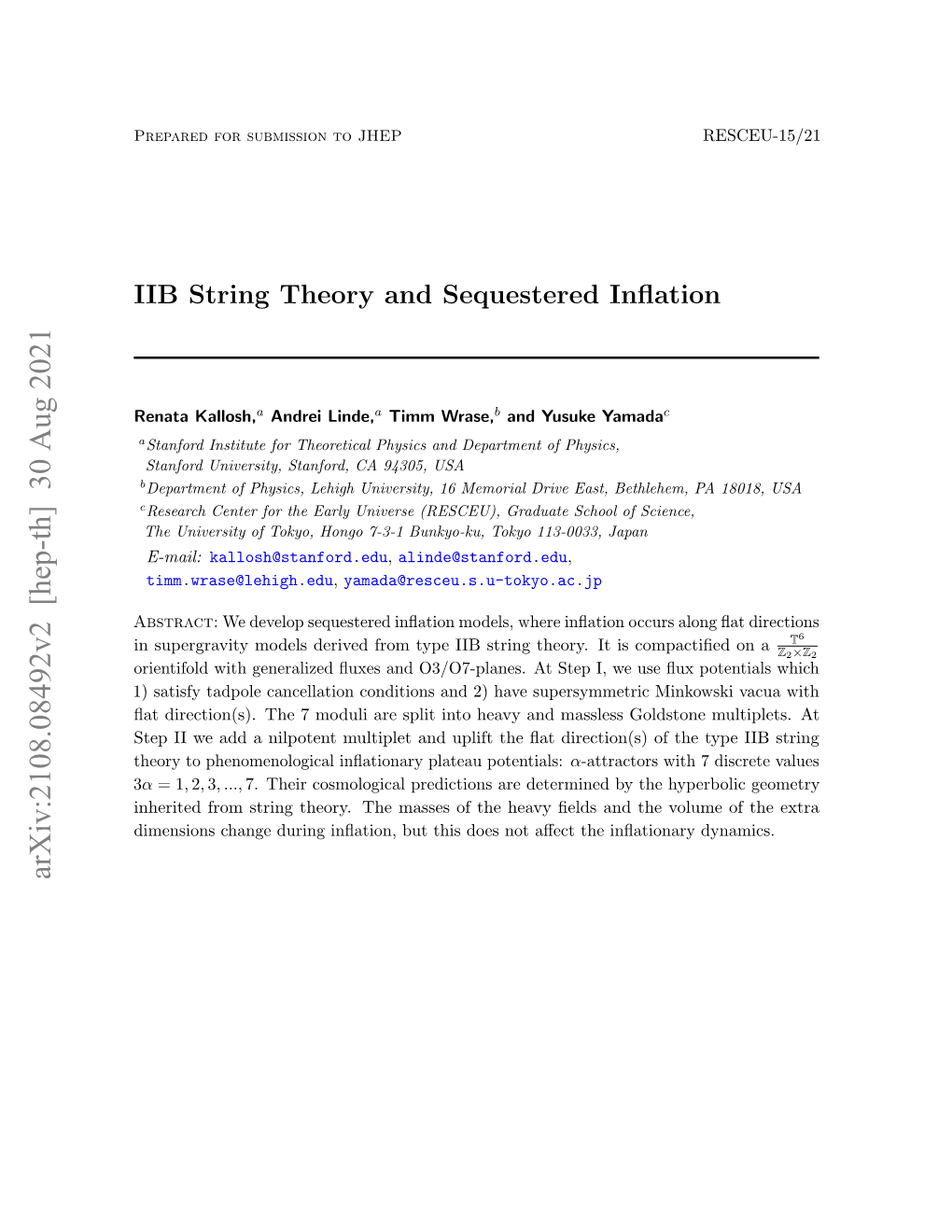 IIB String Theory and Sequestered Inflation