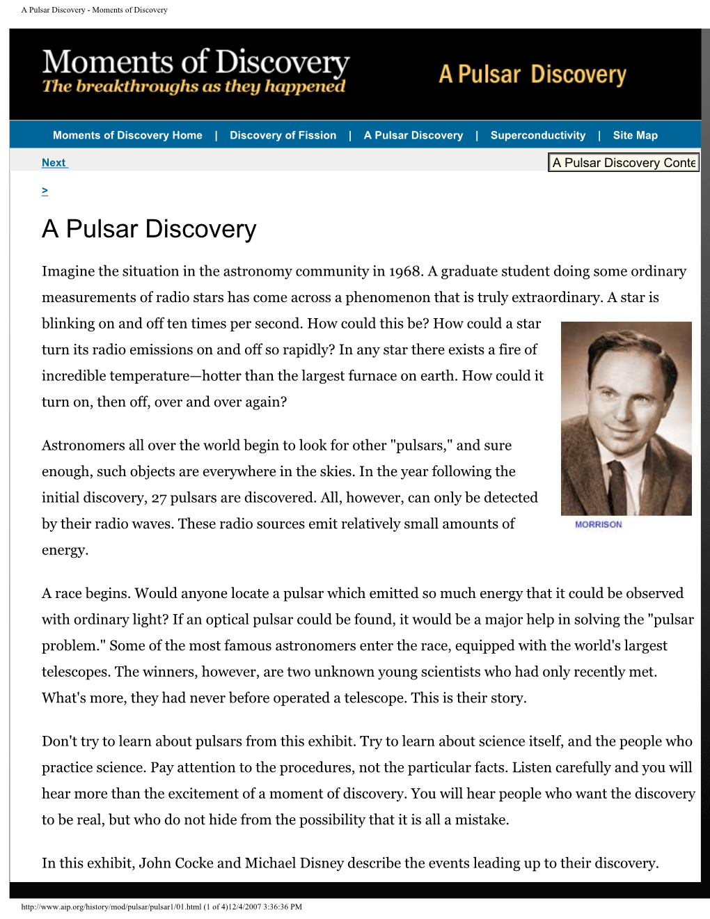 A Pulsar Discovery - Moments of Discovery