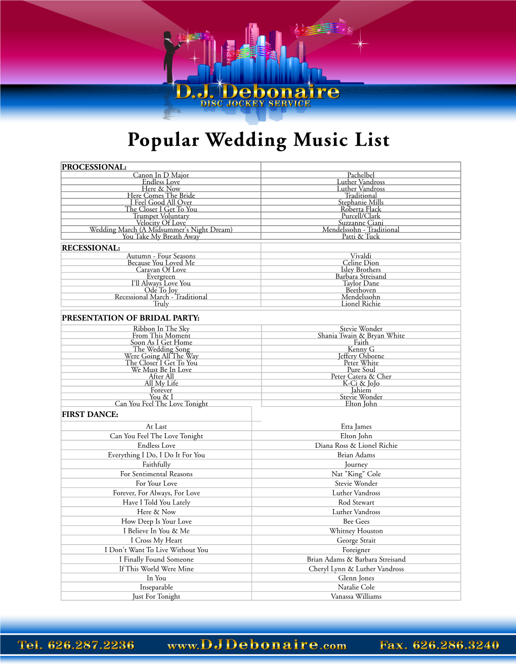 Popular Wedding Music List