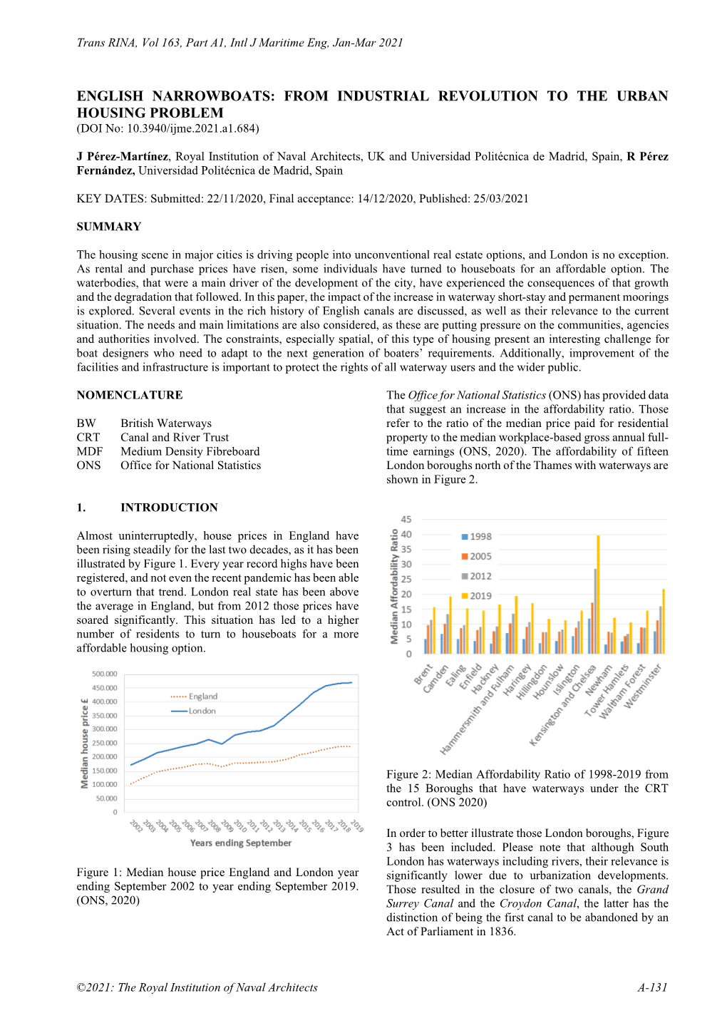 ENGLISH NARROWBOATS: from INDUSTRIAL REVOLUTION to the URBAN HOUSING PROBLEM (DOI No: 10.3940/Ijme.2021.A1.684)