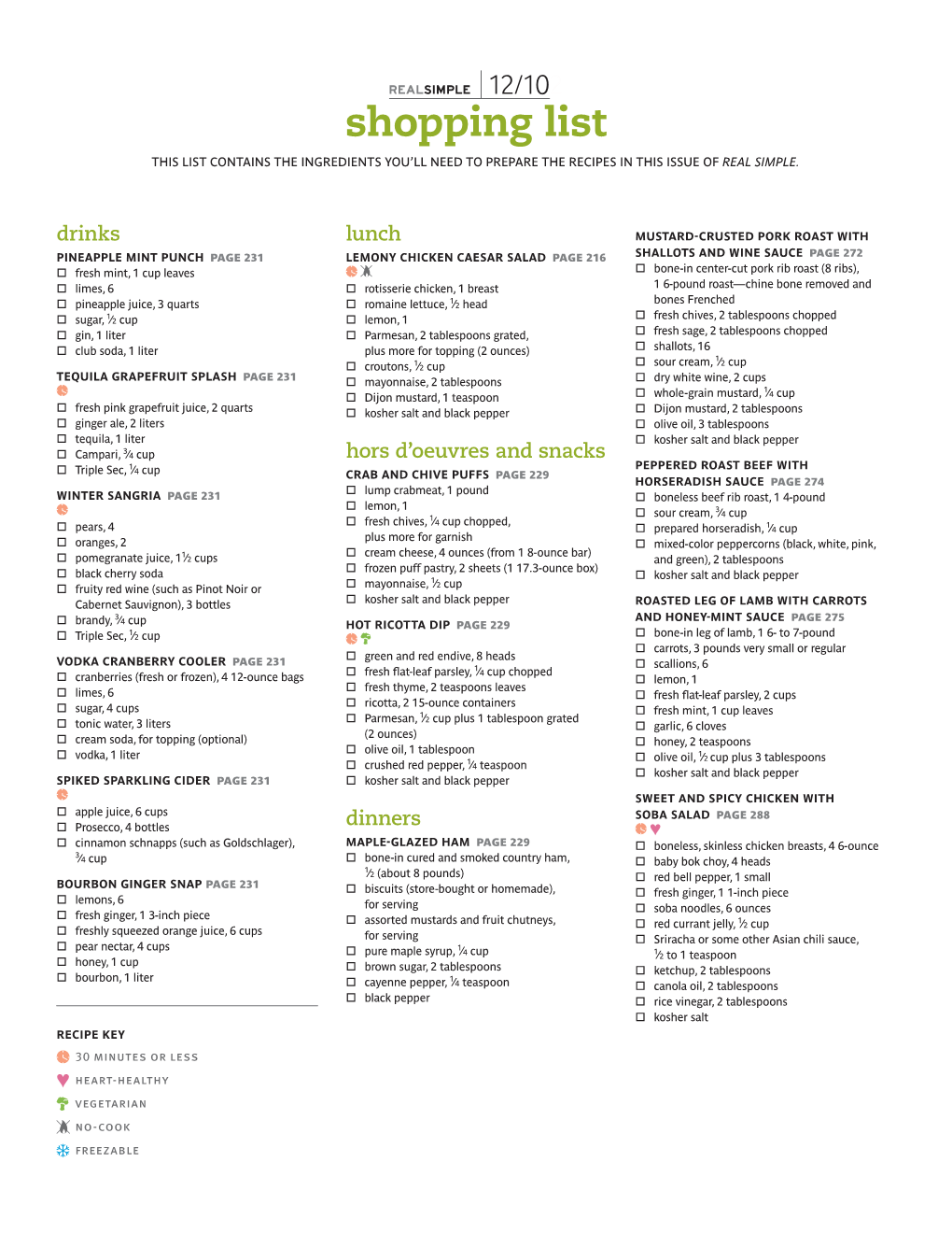 Shopping List This List Contains the Ingredients You’Ll Need to Prepare the Recipes in This Issue of Real Simple