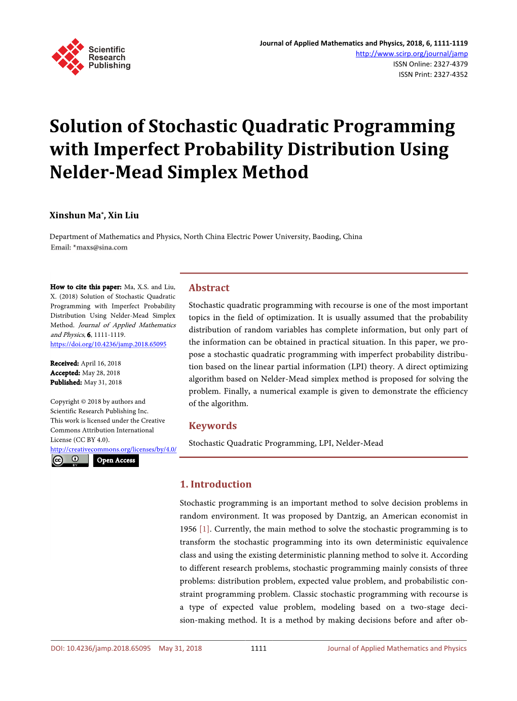 Solution of Stochastic Quadratic Programming with Imperfect Probability Distribution Using Nelder-Mead Simplex Method