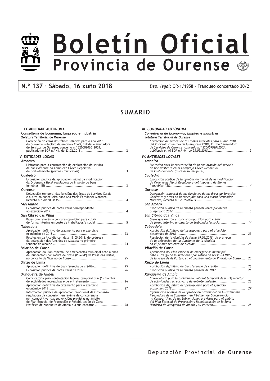 Boletín Oficial Provincia De Ourense