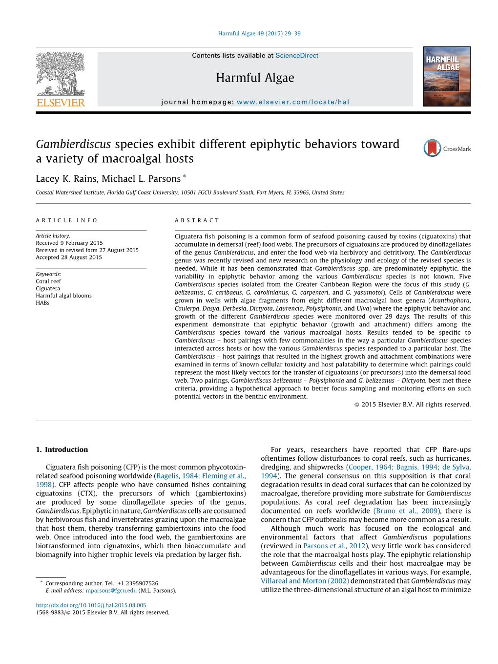 Gambierdiscus Species Exhibit Different Epiphytic Behaviors Toward