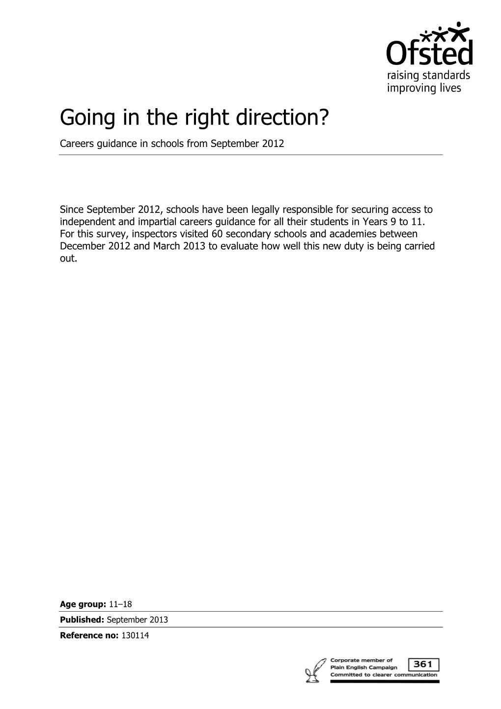 Going in the Right Direction? Careers Guidance in Schools from September 2012