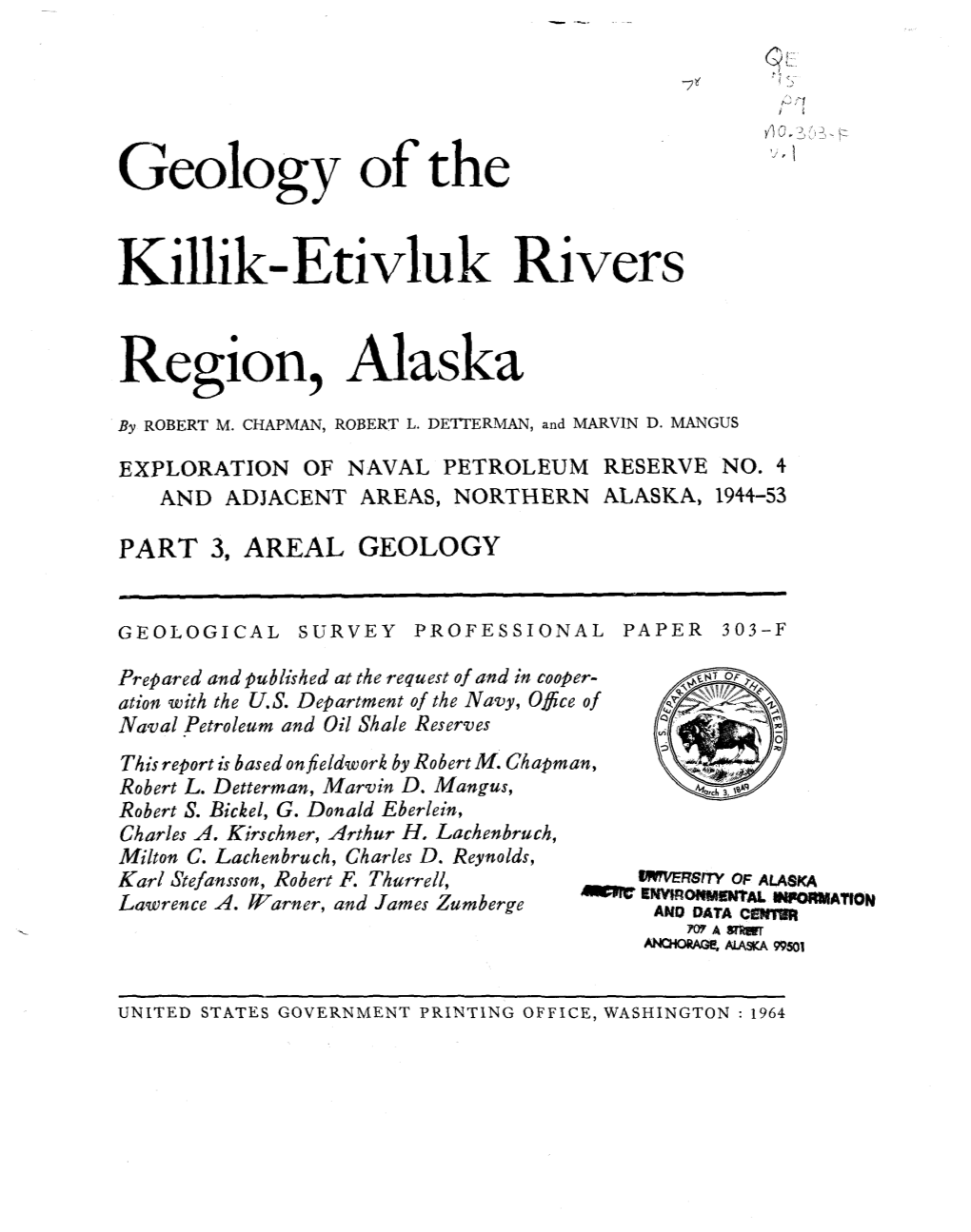 Geology of the Killik-Etivluk Rivers Region, Alaska