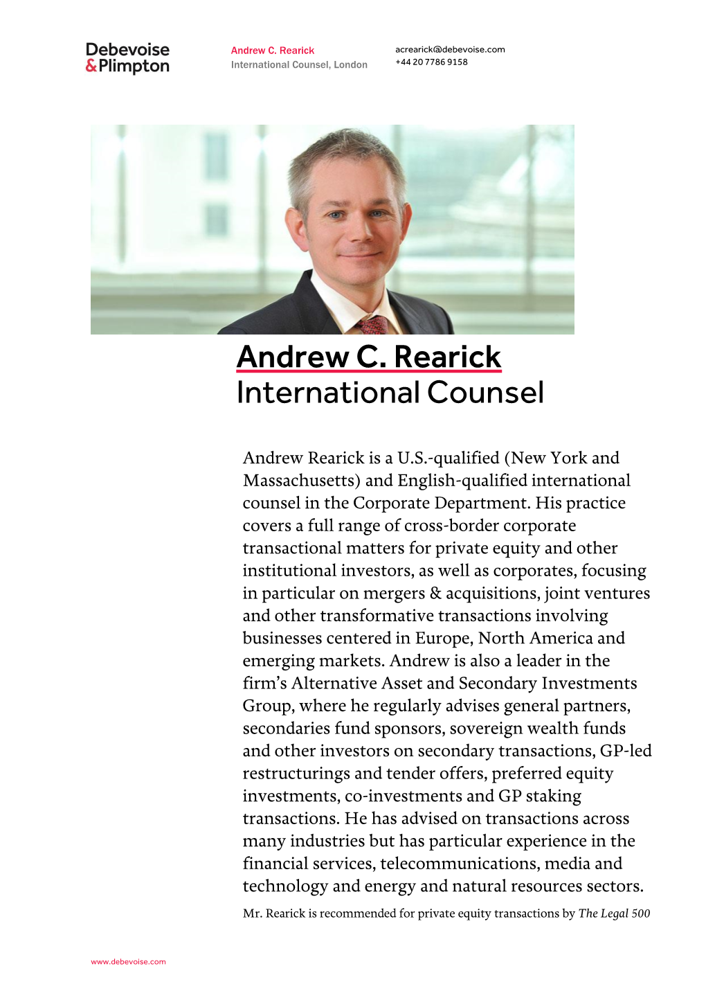 Andrew C. Rearick International Counsel