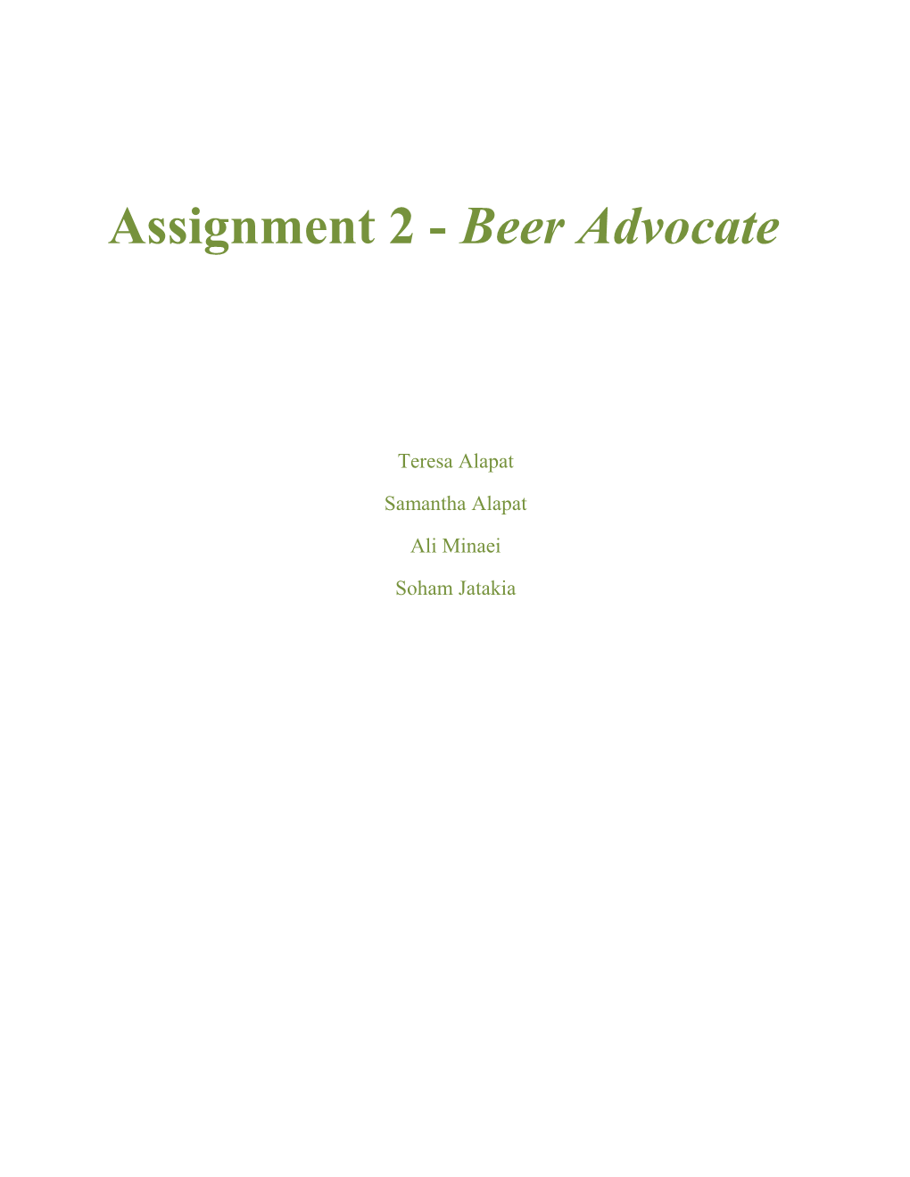 Assignment 2 - Beer Advocate