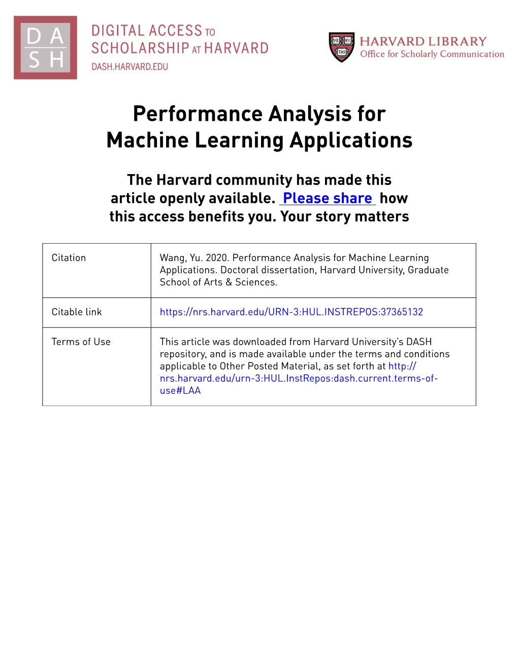 Performance Analysis for Machine Learning Applications