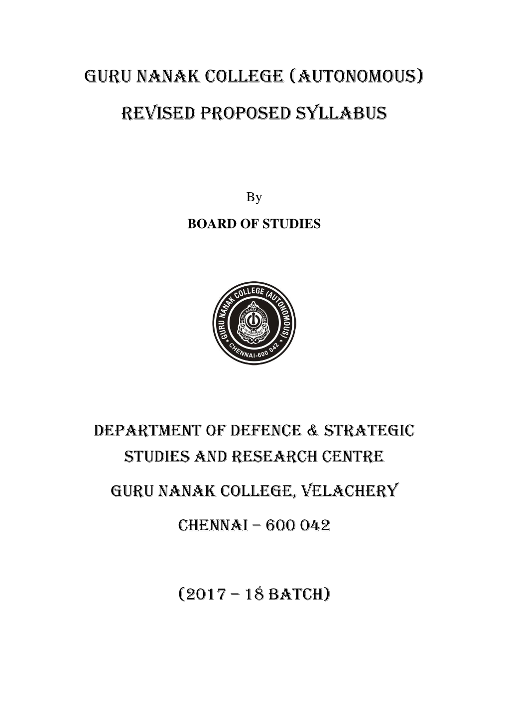 Guru Nanak College (Autonomous) Revised Proposed Syllabus