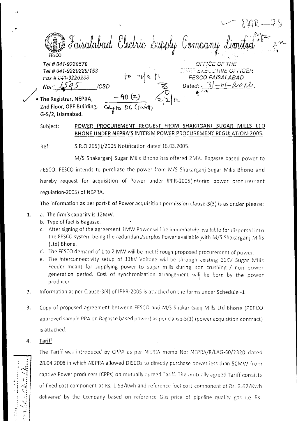 FESCO FAISALABAD No: — .152 .5 �/CSD� Dated: - 31-Ci-.5,2/9