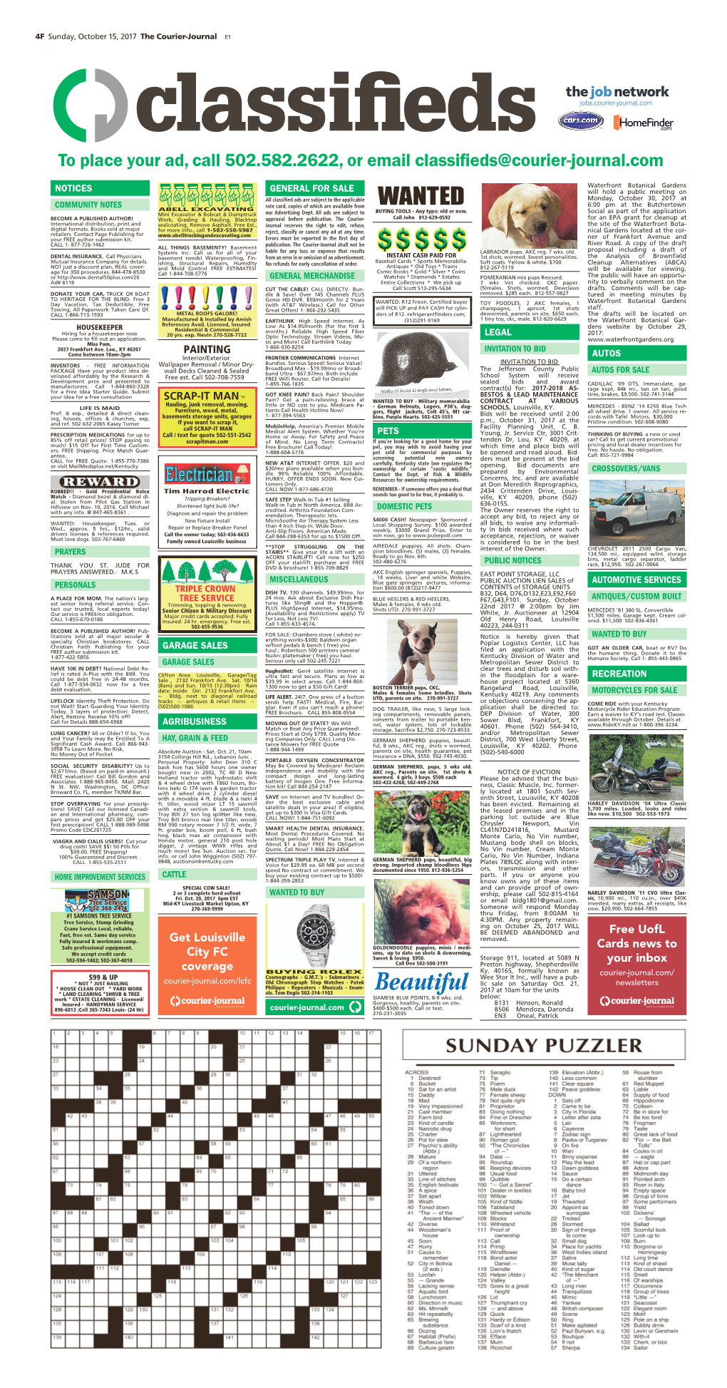 To Place Your Ad, Call 502.582.2622, Or Email Classifieds@Courier