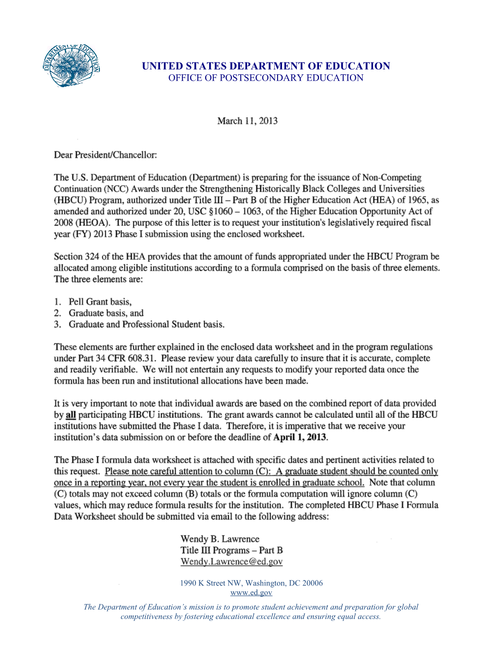 Page 2 HBCU Phase I Collection (Dear President Letter)