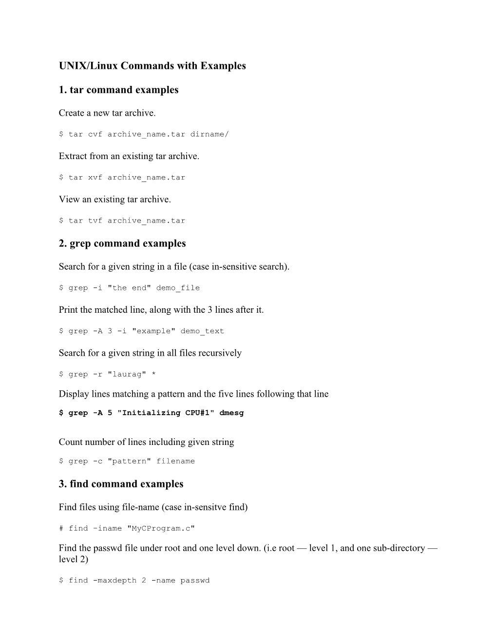 UNIX/Linux Commands with Examples