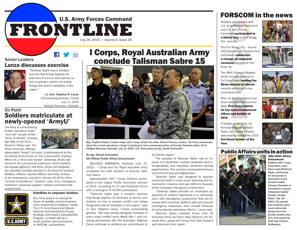 FRONTLINE a Safety Day on Fort Bragg, July 24, 2015 | Volume V, Issue 28 N.C