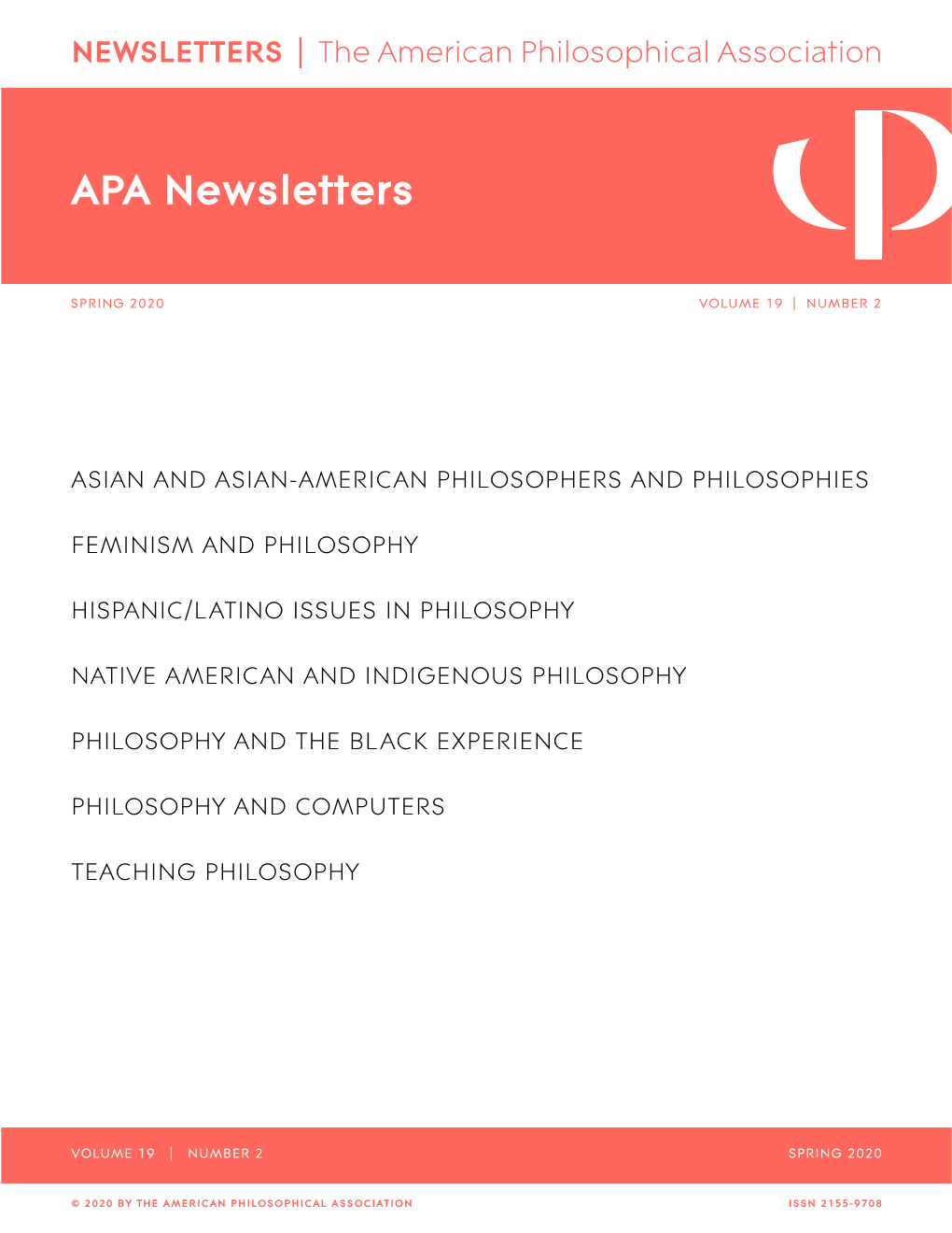 APA Newsletters, Spring 2020