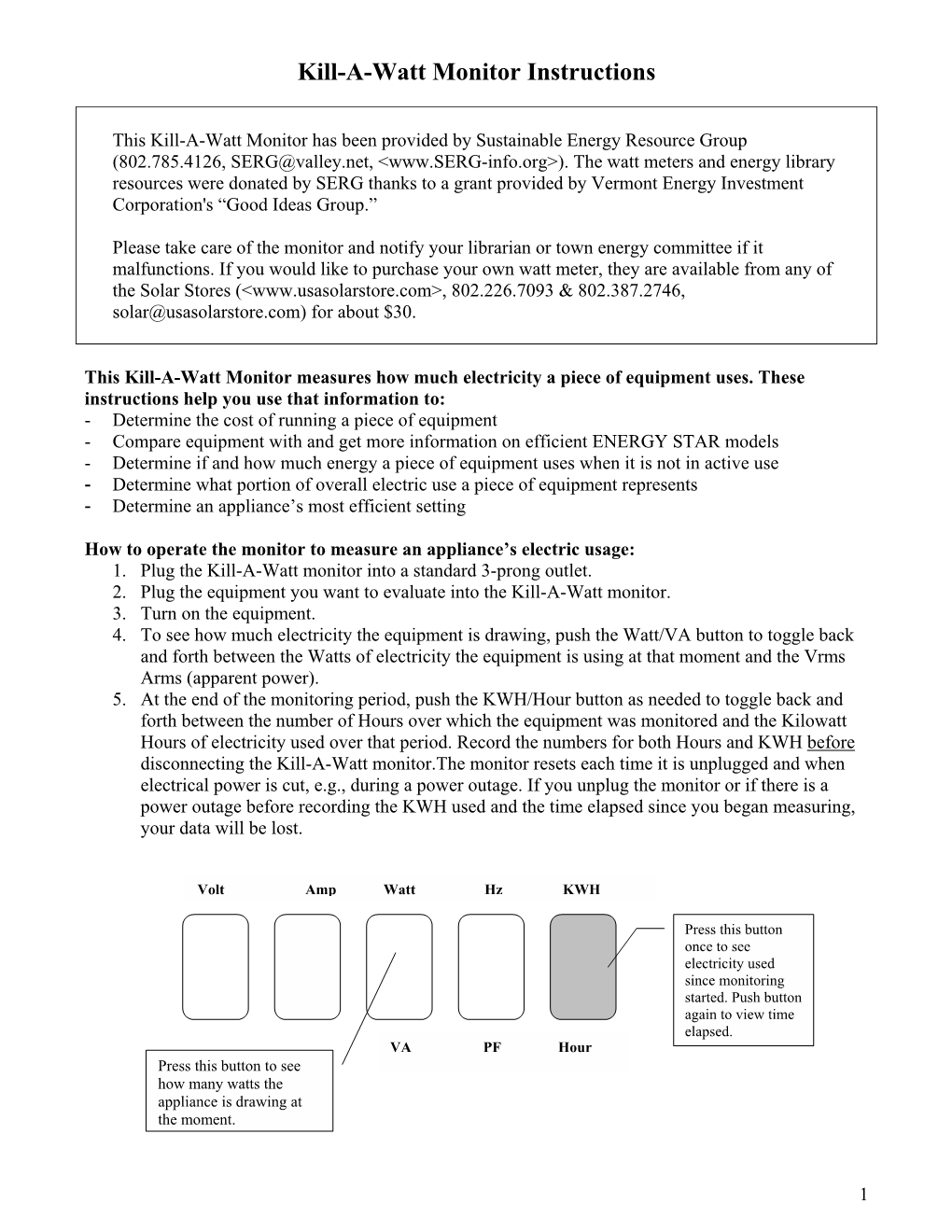 Kill-A-Watt Monitor Instructions