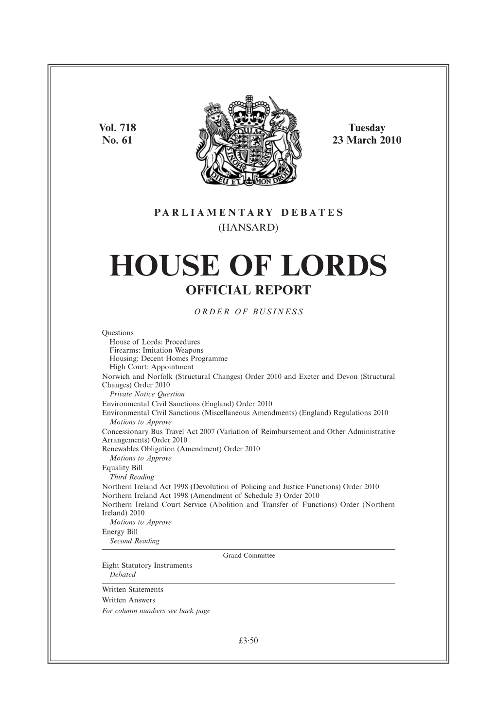 House of Lords Official Report