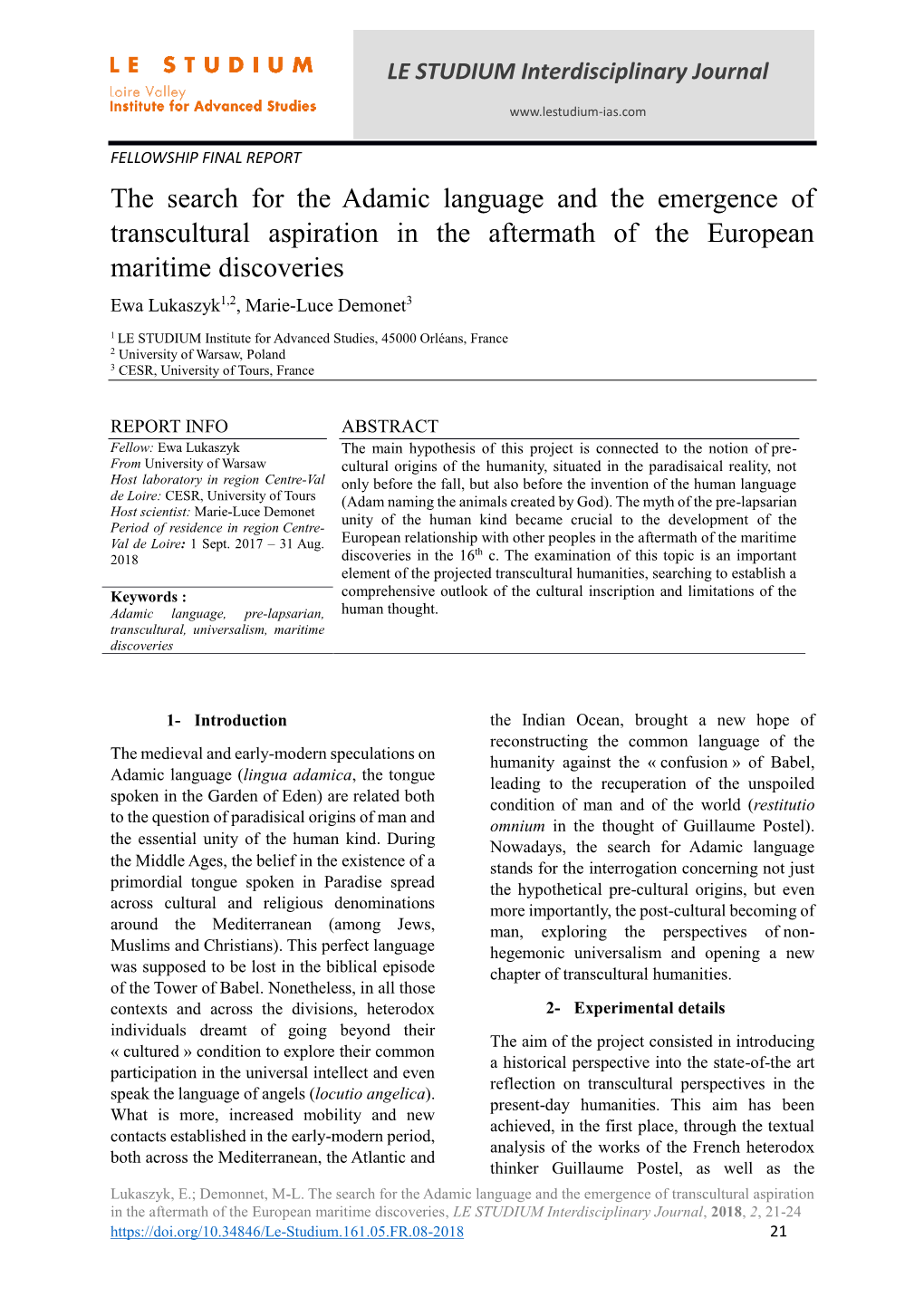 The Search for the Adamic Language and the Emergence of Transcultural