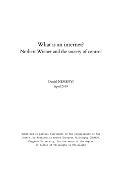 Cybernetics, This Thesis Attempts to Derive Anew the Concepts of Internet and Control