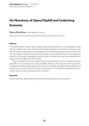 On Monotony of Opera Playbill and Underlying Economy