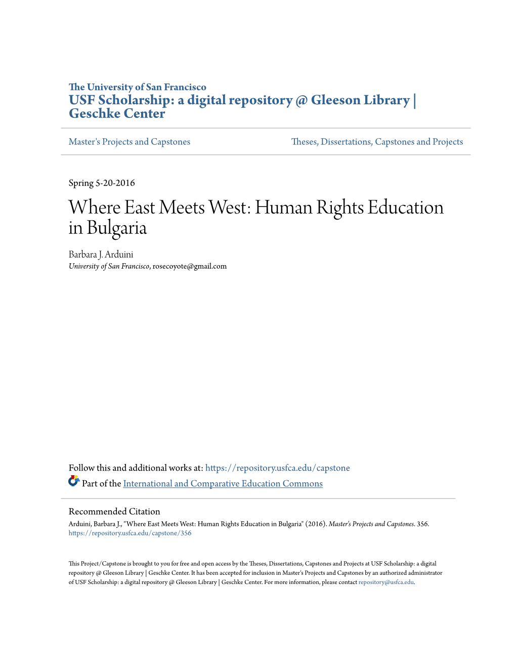 Where East Meets West: Human Rights Education in Bulgaria Barbara J