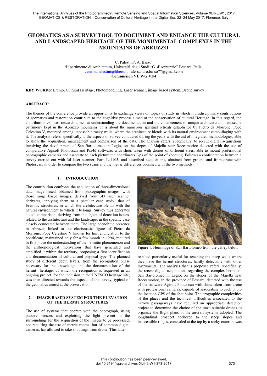 Geomatics As a Survey Tool to Document and Enhance the Cultural and Landscaped Heritage of the Monumental Complexes in the Mountains of Abruzzo