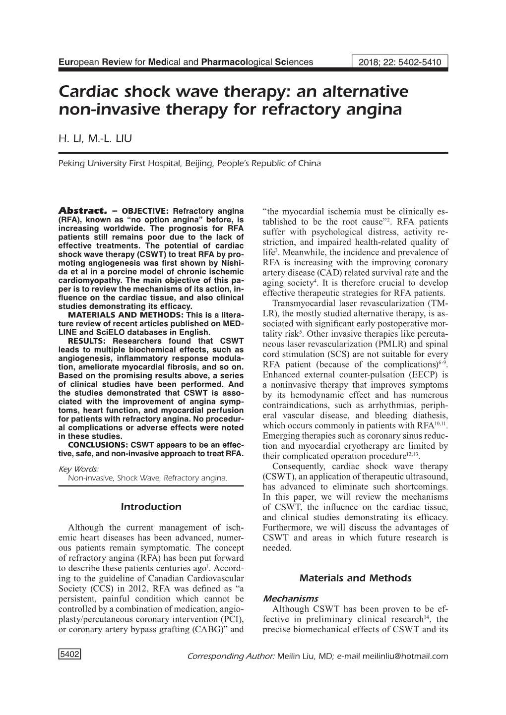 An Alternative Non-Invasive Therapy for Refractory Angina