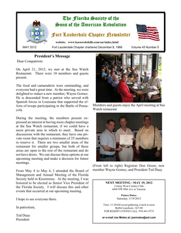 MAY 2012 Fort Lauderdale Chapter Chartered December 8, 1966 Volume 45 Number 5