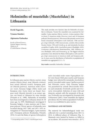 Helminths of Mustelids (Mustelidae) in Lithuania