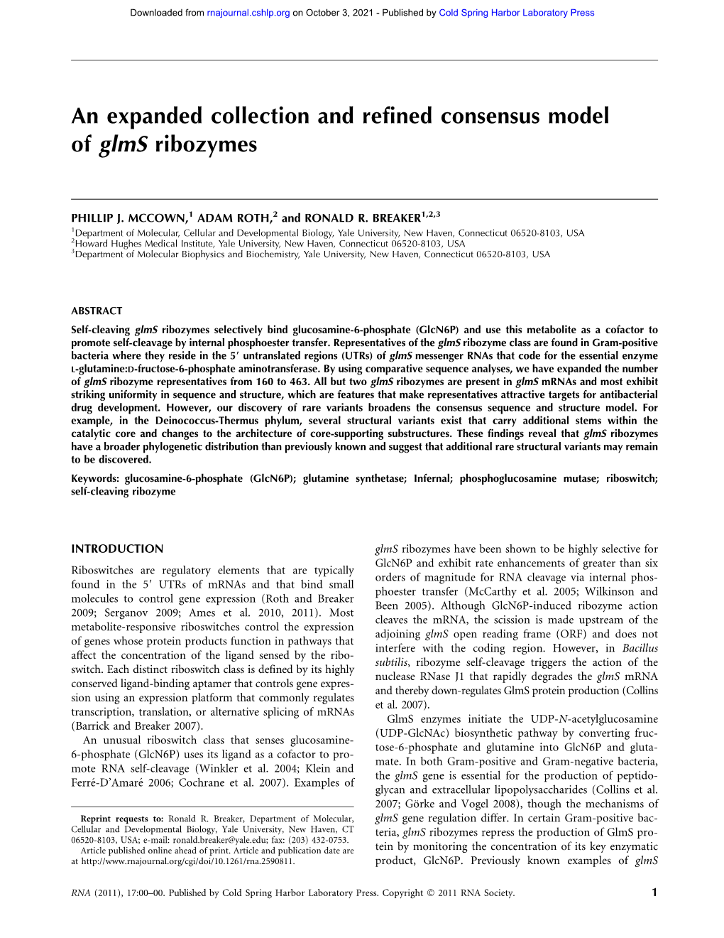 An Expanded Collection and Refined Consensus Model of Glms Ribozymes
