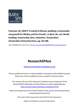 Freeman, M. (2017) 'A World of Disney: Building a Transmedia Storyworld for Mickey and His Friends’, in Boni, M., Ed