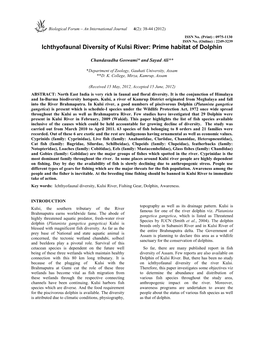 Ichthyofaunal Diversity of Kulsi River: Prime Habitat of Dolphin