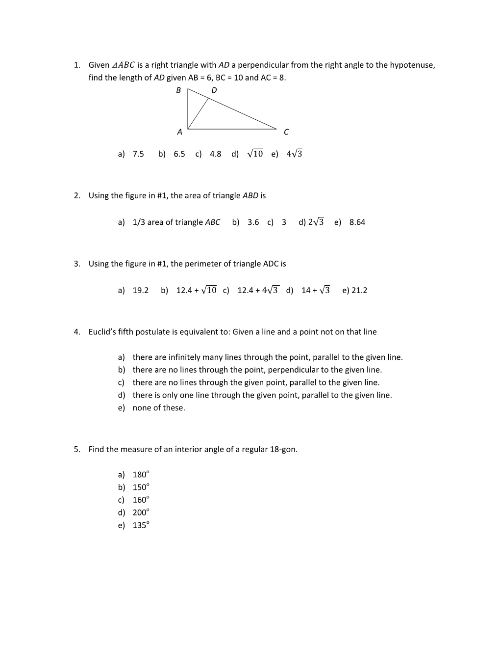 1. Given Is a Right Triangle with AD a Perpendicular from the Right ...