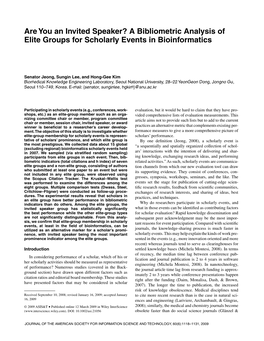 Are You an Invited Speaker? a Bibliometric Analysis of Elite Groups for Scholarly Events in Bioinformatics