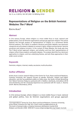 Representations of Religion on the British Feminist Webzine the F Word