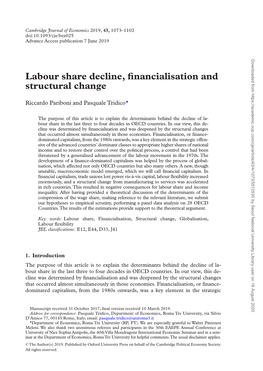 Labour Share Decline, Financialisation and Structural Change