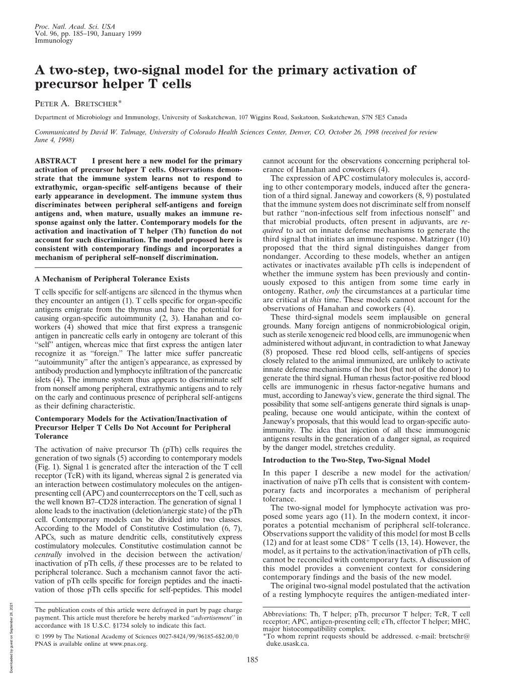 A Two-Step, Two-Signal Model for the Primary Activation of Precursor Helper T Cells