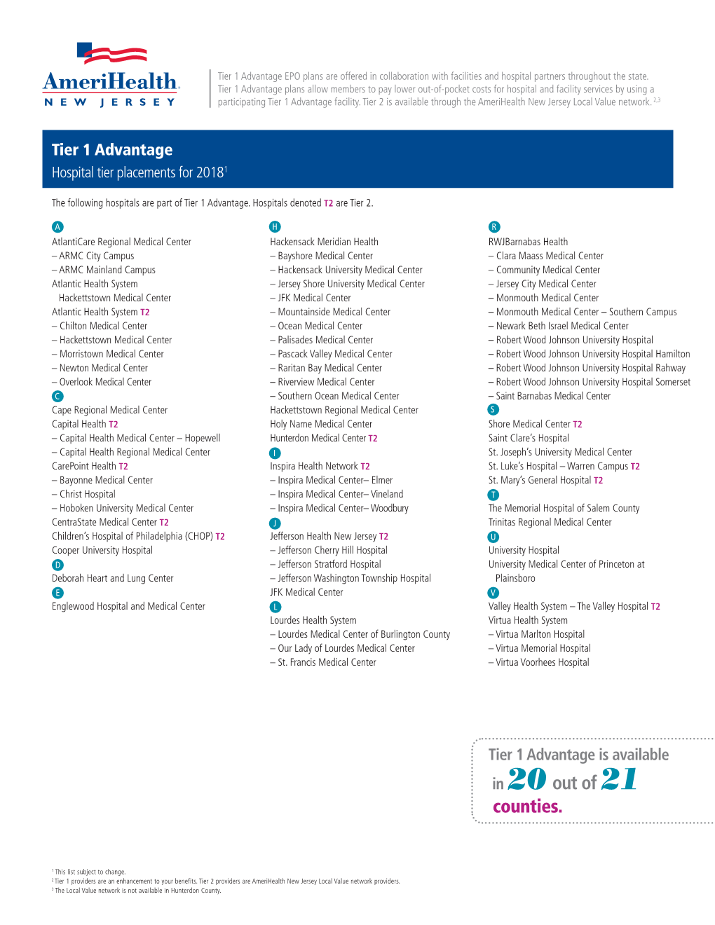 Tier 1 Advantage EPO Plans Are Offered in Collaboration with Facilities and Hospital Partners Throughout the State