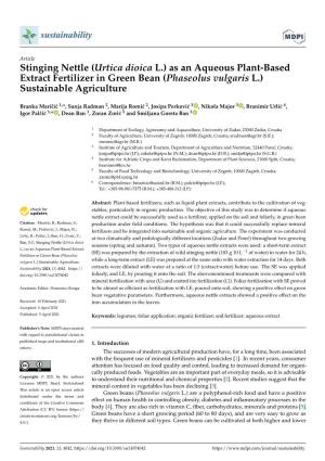 As an Aqueous Plant-Based Extract Fertilizer in Green Bean (Phaseolus Vulgaris L.) Sustainable Agriculture