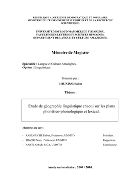 Mémoire De Magister Etude De Géographie Linguistique Chaoui Sur
