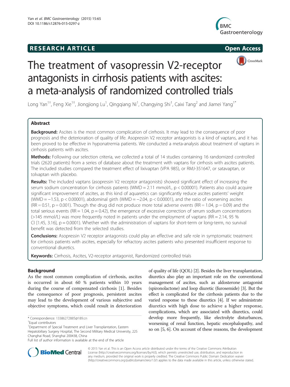 The Treatment of Vasopressin V2-Receptor Antagonists in Cirrhosis Patients with Ascites