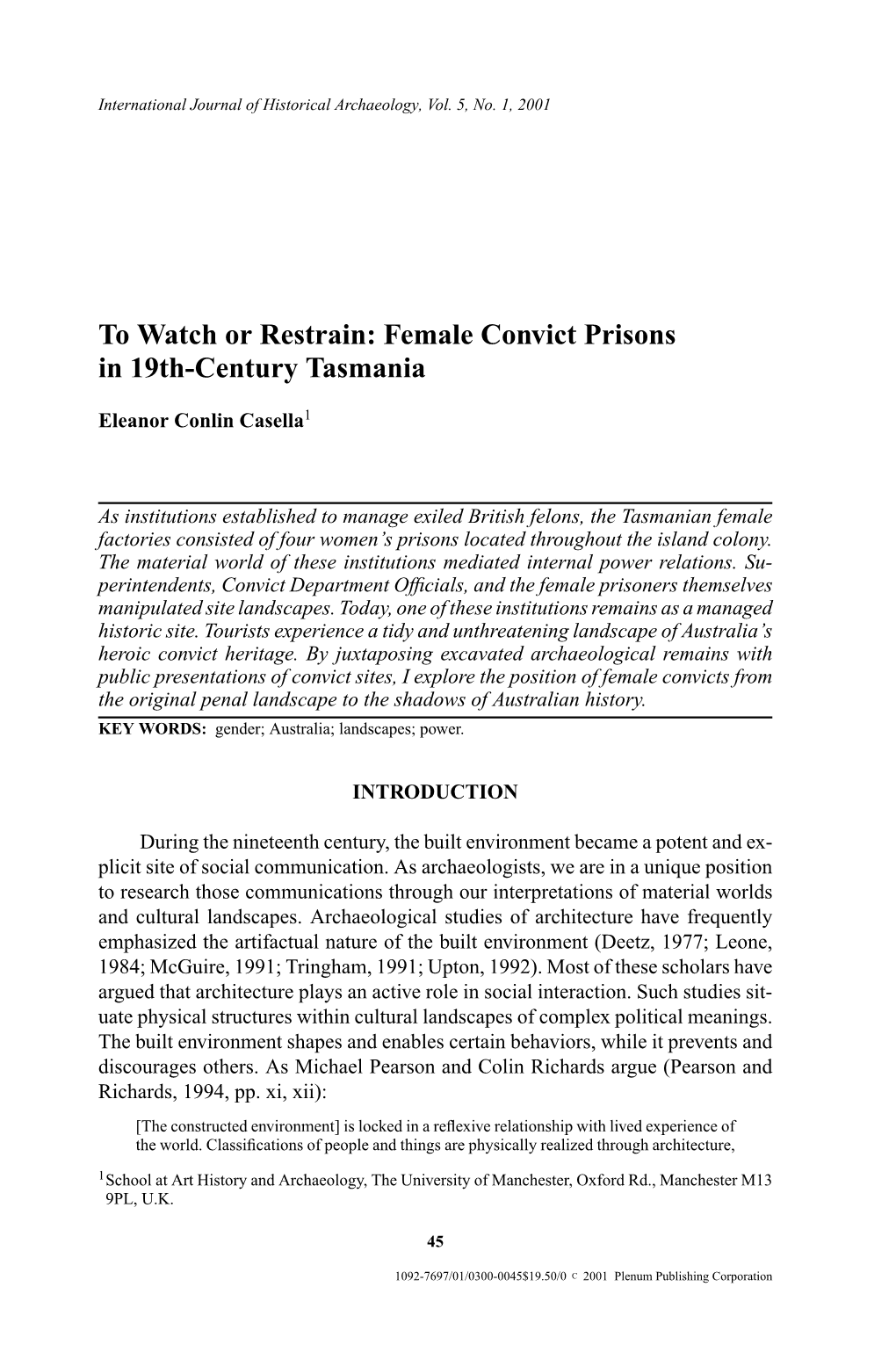 Female Convict Prisons in 19Th-Century Tasmania