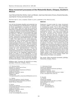 Mass Movement Processes at the Motozintla Basin, Chiapas, Southern Mexico